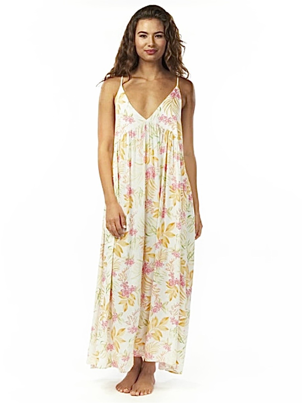 Rip Curl Sun Dance Cream Floral Midi Dress with Pink and Yellow Print